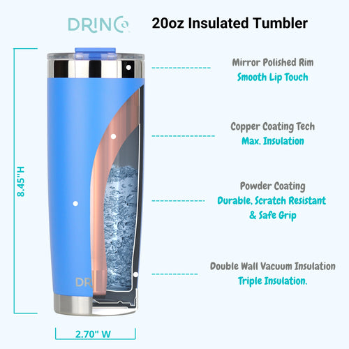 Drinco 20oz Insulated Tumbler Spillproof Lid Travel Blue