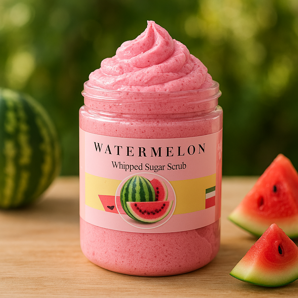 Juicy Watermelon Whipped Sugar Soap Scrub – Refreshing Exfoliating Body Cleanser