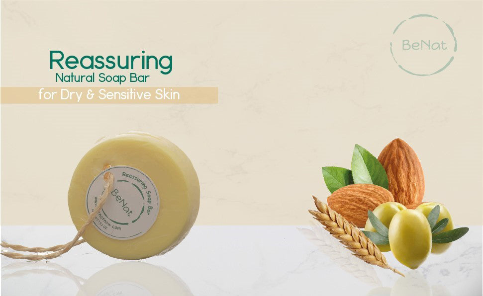 Reassuring soap bar with wheat stalks, olive branches, and almonds – Zenava

