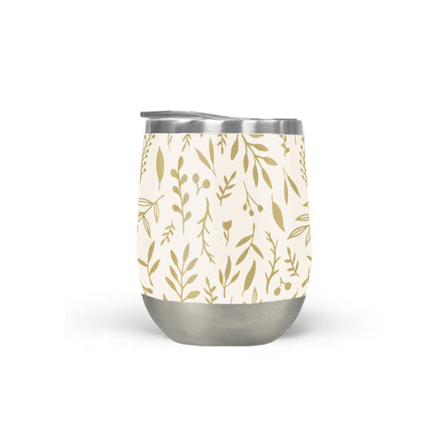Gold Falling Leaves Wine Tumbler Insulated Outdoor 12oz