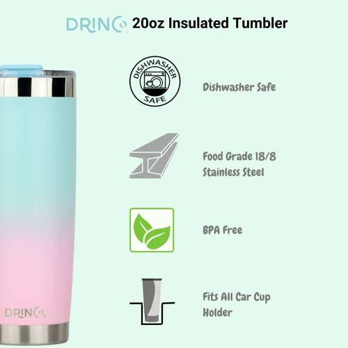 DRINCO 20oz Insulated Tumbler Spill Proof Lid Macaron Travel