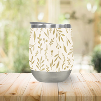 Gold Falling Leaves Wine Tumbler Insulated Outdoor 12oz