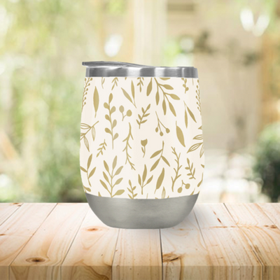 Gold Falling Leaves Wine Tumbler Insulated Outdoor 12oz