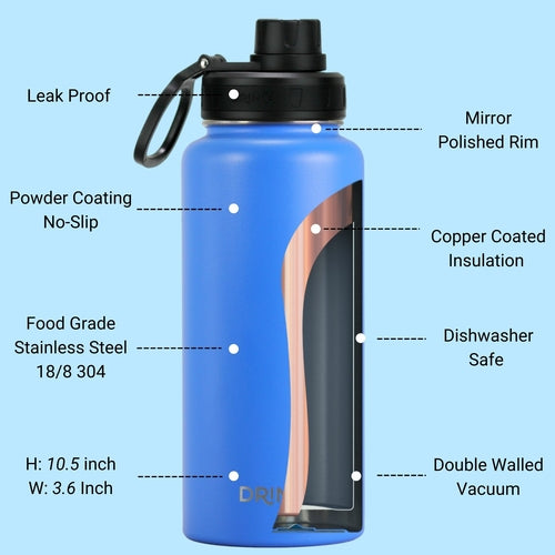 DRINCO Stainless Steel Water Bottle 32oz Royal Blue Outdoor