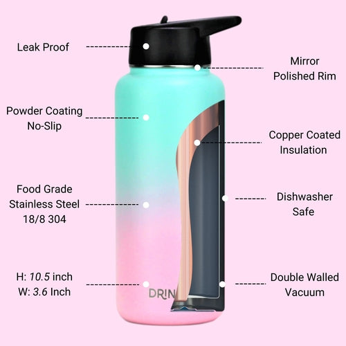 Stainless Steel Water Bottle 32oz DRINCO Three Lids Outdoor