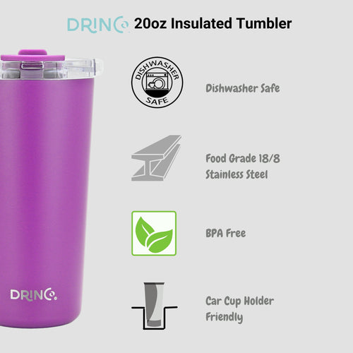 DRINCO Insulated Tumbler Spill Proof Lid 20oz Purple Travel