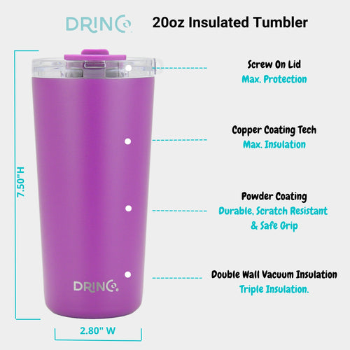 DRINCO Insulated Tumbler Spill Proof Lid 20oz Purple Travel