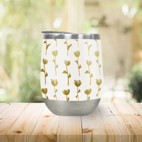 Gold Flower Wine Tumbler Double Insulated Outdoor Parties