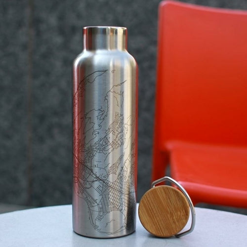 Custom Des Moines Map Bottle Bamboo Top Insulated Gift
