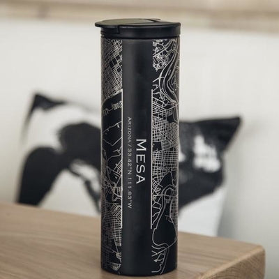 Mesa Map Tumbler Engraved Coordinates MatteBlack Map Lovers