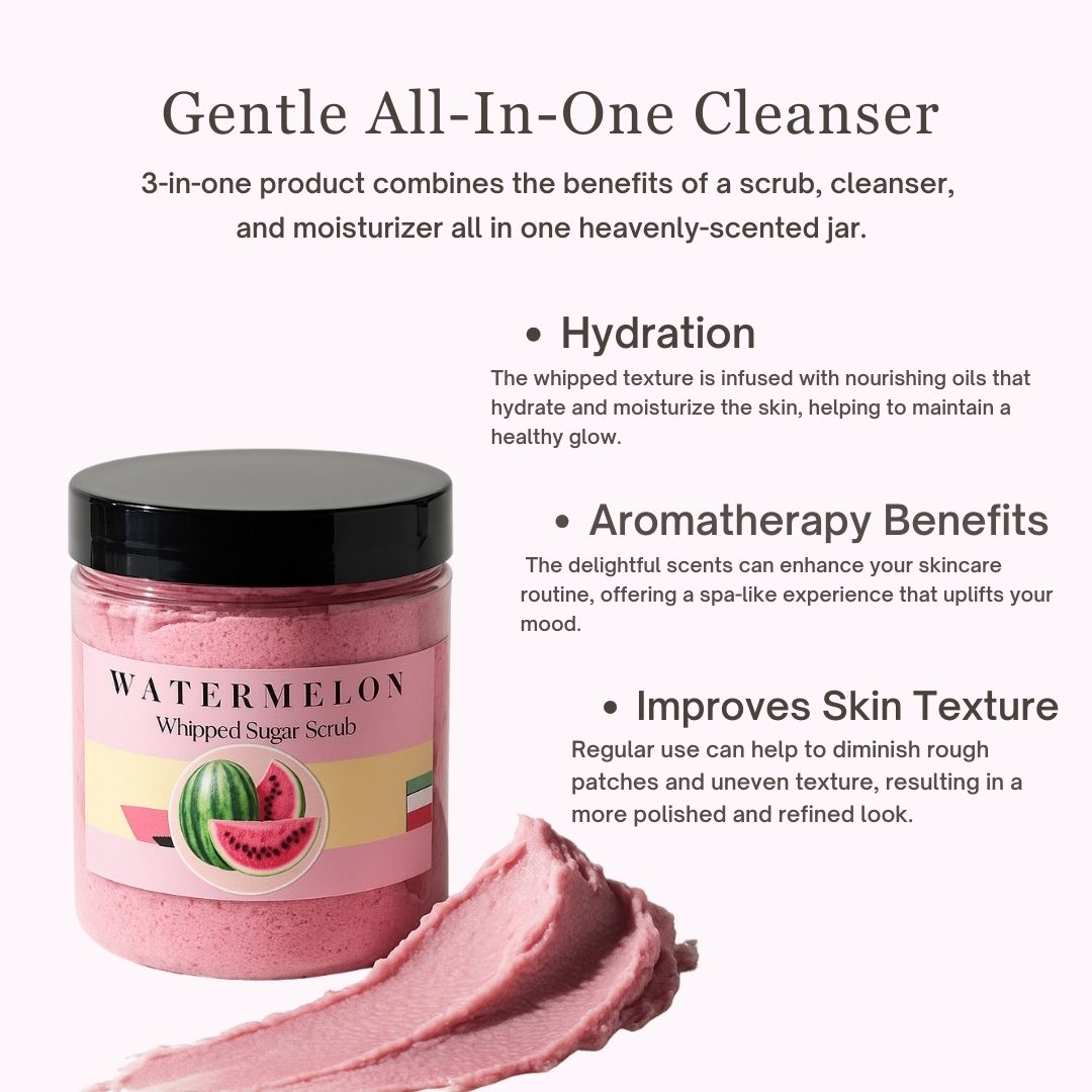 Juicy Watermelon Whipped Sugar Soap Scrub – Refreshing Exfoliating Body Cleanser