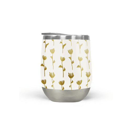 Gold Flower Wine Tumbler Double Insulated Outdoor Parties
